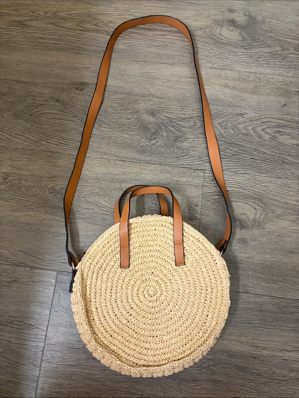H&M Round Straw Crossbody Bag with Tan Straps